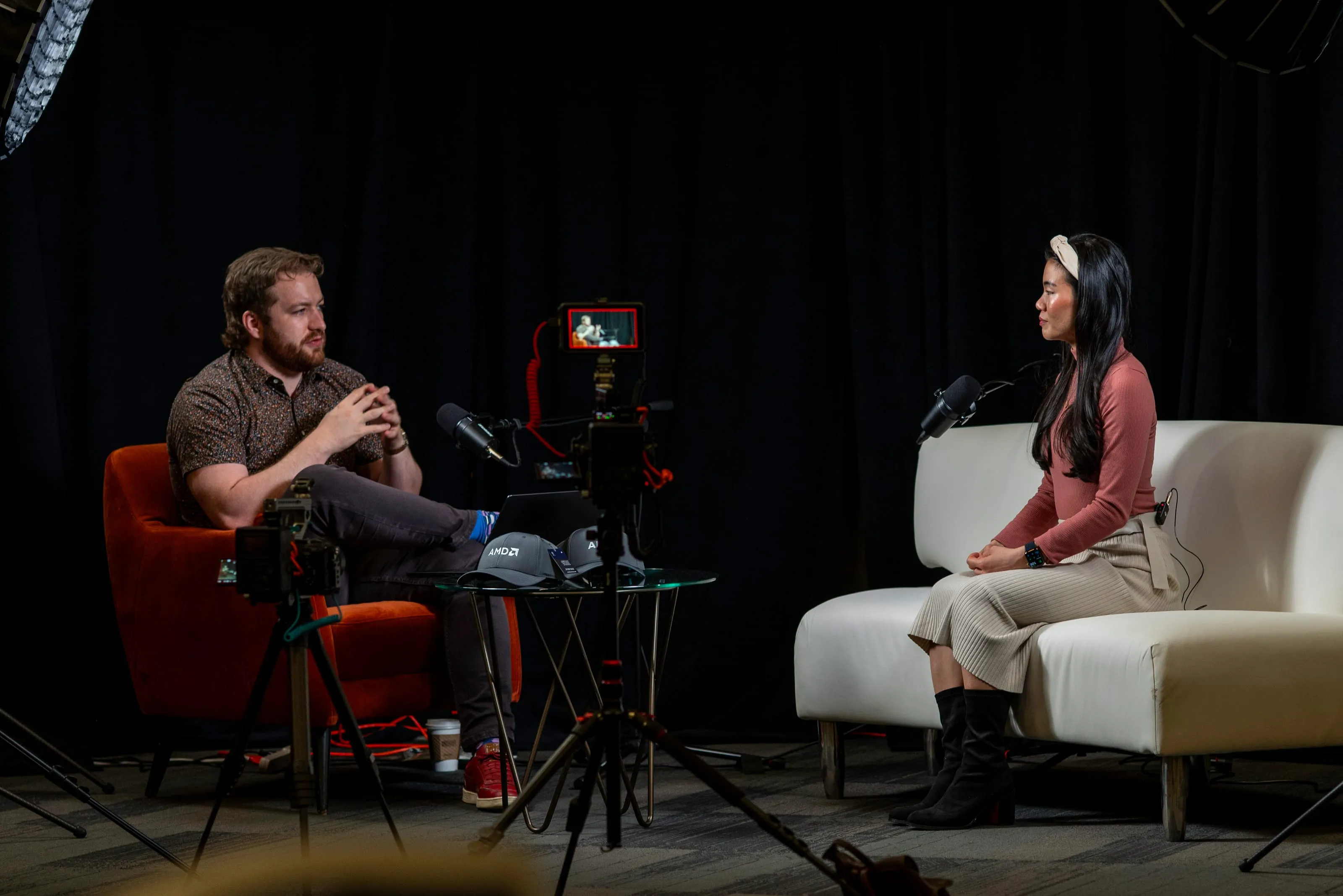 Conor Bronsdon recording Chain of Thought with a guest in the studio