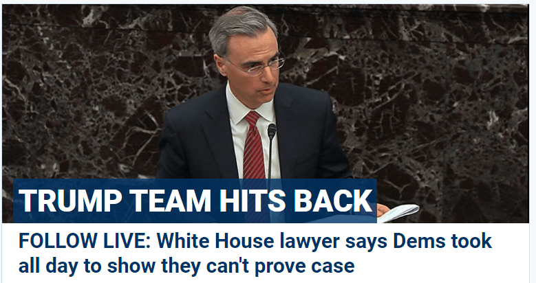  Screen capture of Fox New’s front page impeachment coverage at 6:37pm PST 1/21/2020 Screen 
