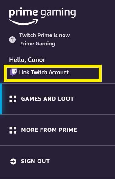 Image showing how to link your Twitch and Amazon Prime accounts to take advantage of the free Twitch Prime subscription