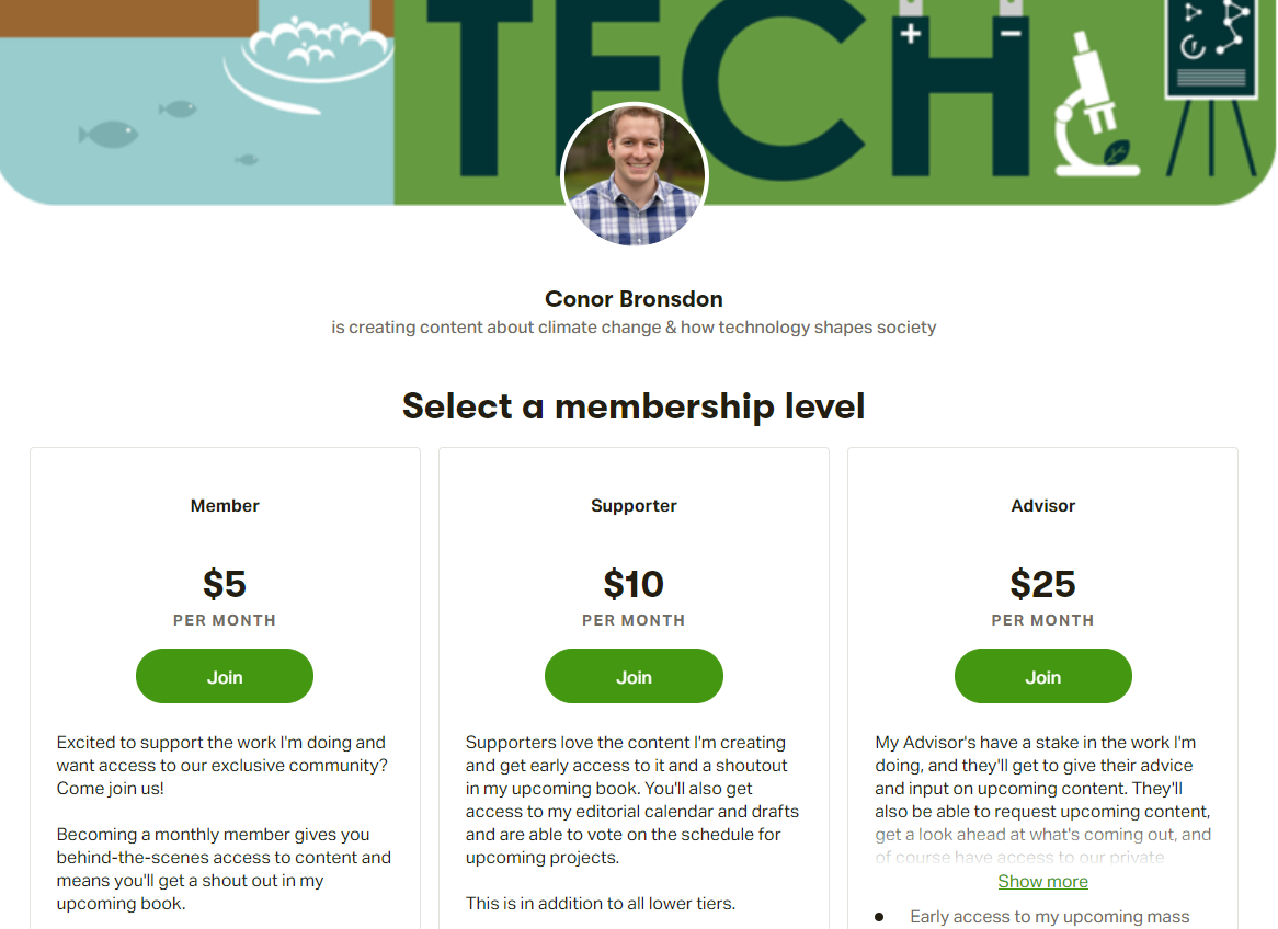  Conor Bronsdon's Patreon page 