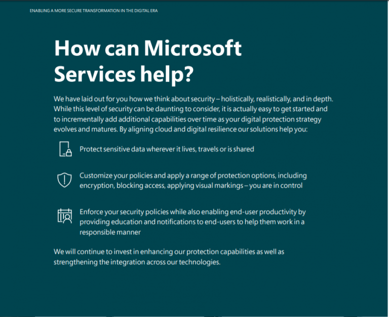   An example of the transition from challenges to solutions taken from    “Enabling a more secure transformation in the digital era”    a whitepaper that my colleague Hannah Rames and I contributed to for Microsoft Services.    